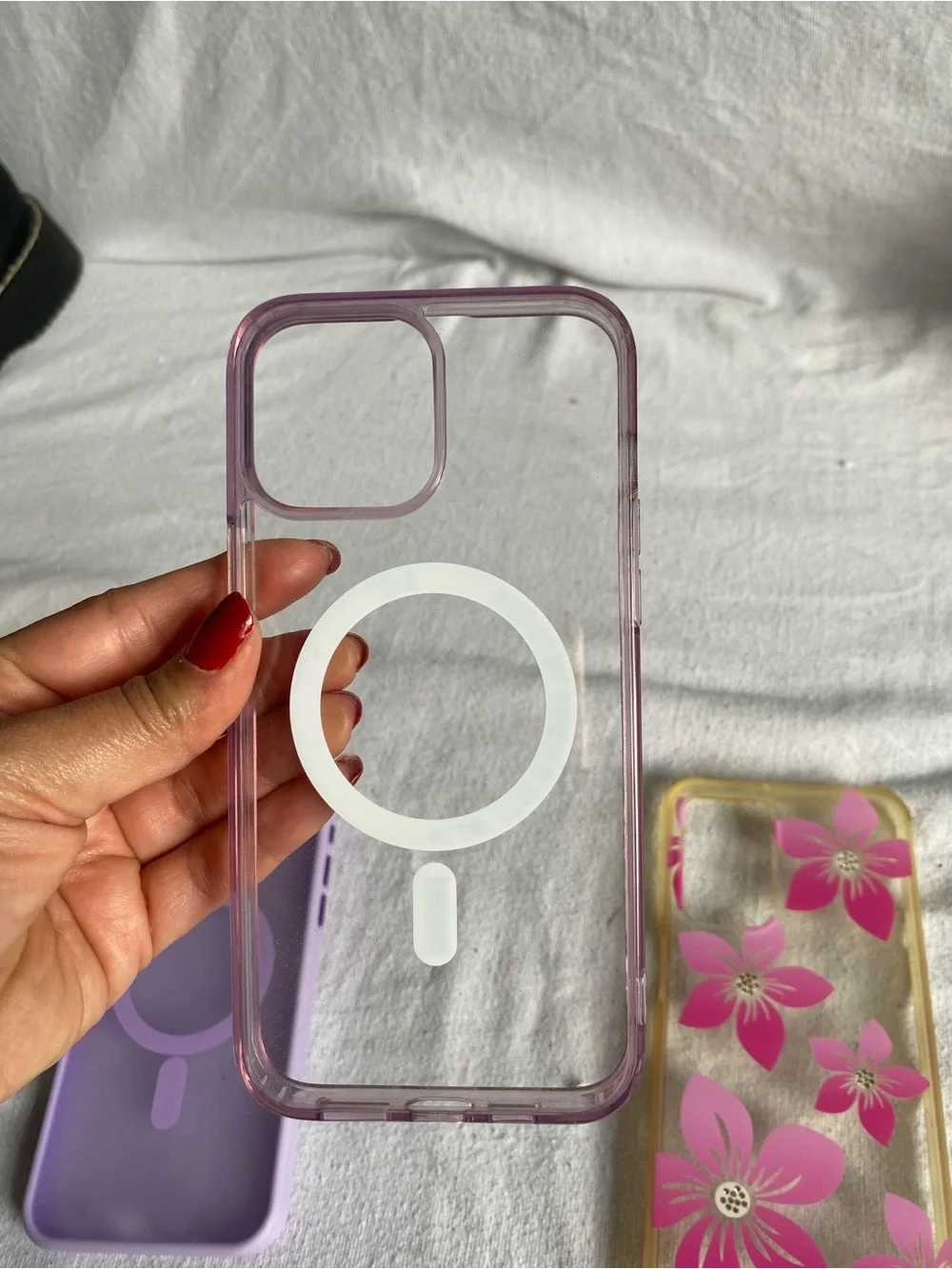 3-Pack Magnetic Wireless Charging Fitted Phone Cases Floral Clear Purple Pink